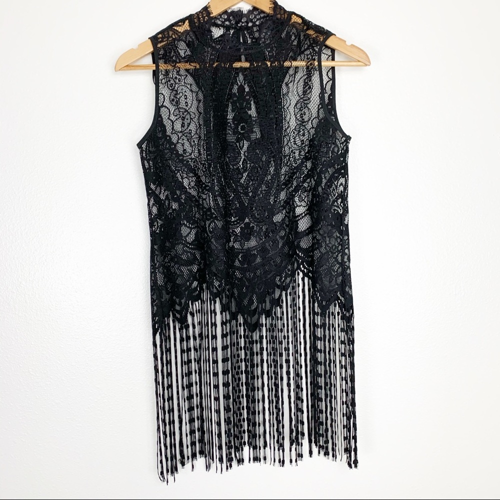 ZARA LACE FRINGE SLEEVELESS TOP NWOT